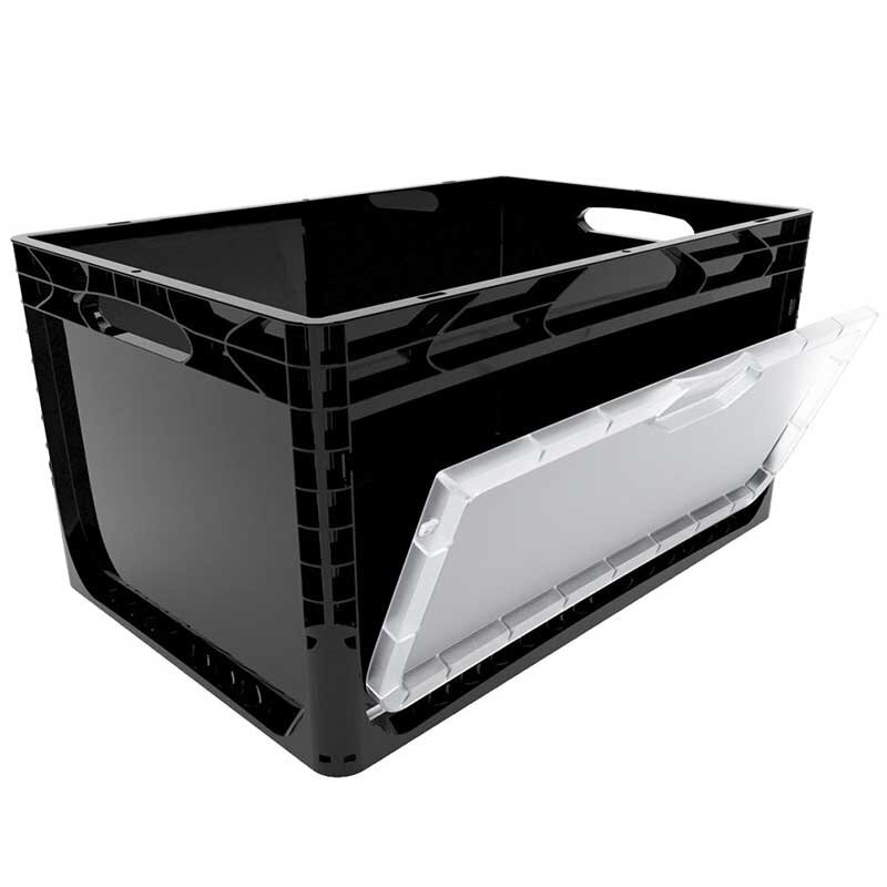 PlasticBOXX 600x400x320 mm | black | with front flap and handles