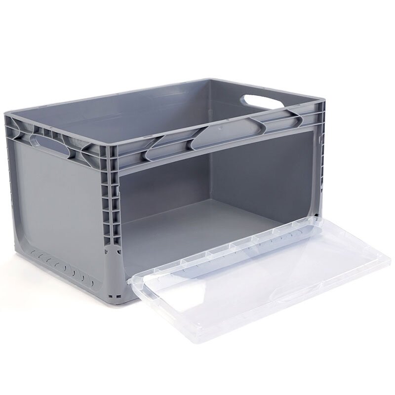 PlasticBOXX 600x400x320 mm | gray | with front flap and handles