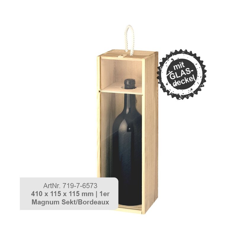 Wooden boxes with sliding lid 410 x 115 x 11 mm | 1 magnum sparkling wine/bordeaux