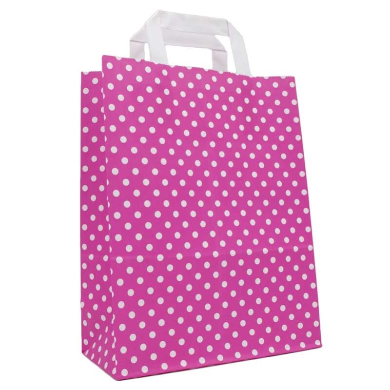 Papiertragetaschen 220x100x280 mm|pink + weiße Punkte