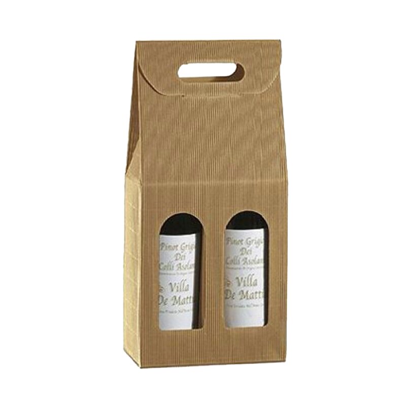 Tragekartons Wellenstruktur Natur | 2 Wein-/Sektflaschen | 180x90x340 mm