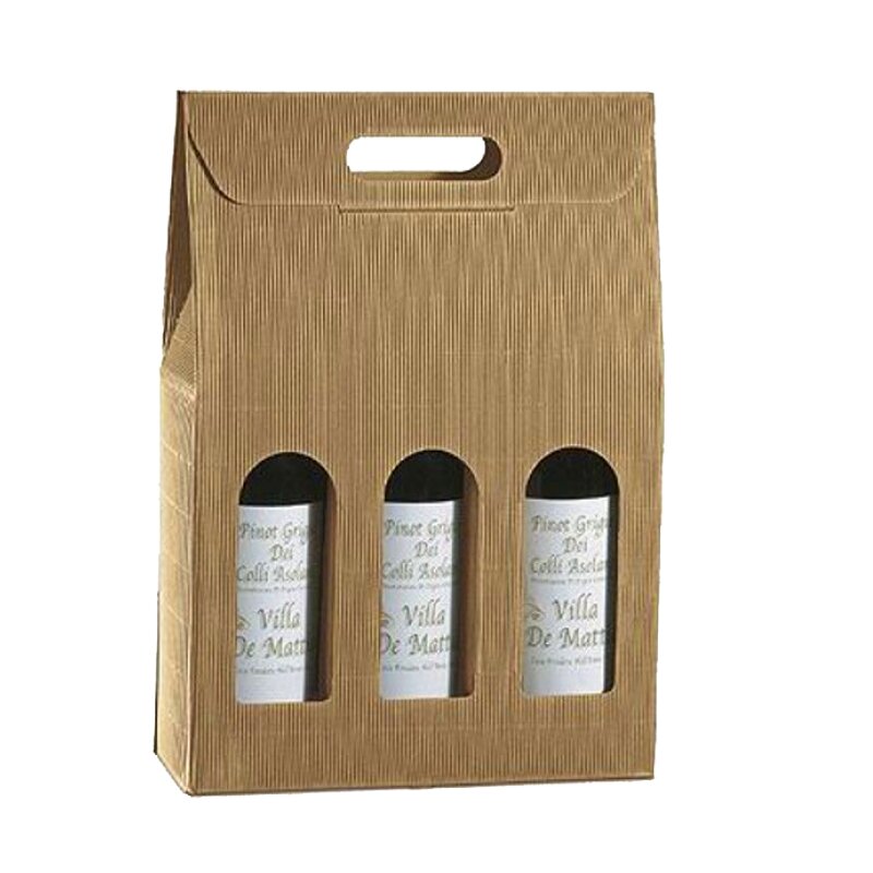 Carrying boxes wave structure nature | 3 wine/champagne bottle | 270x90x340 mm
