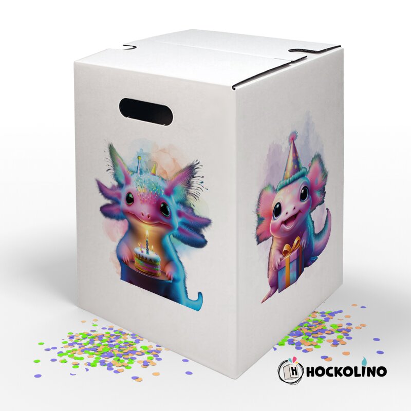 Hockolino | Design - Papphocker | Geburtstagsaxolotl | 300x300x420 mm