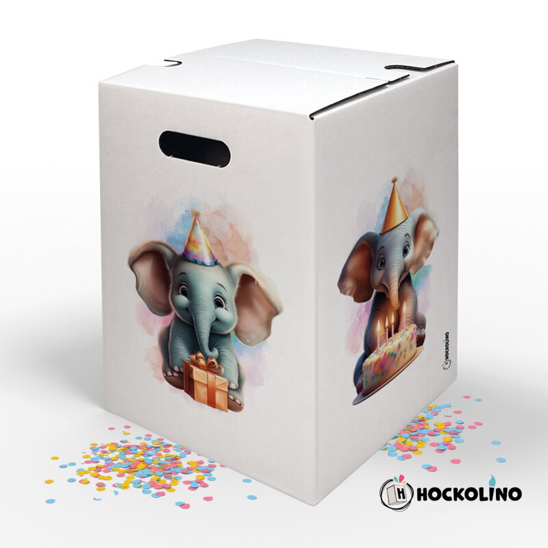 Hockolino | Desgin - Papphocker | Geburtstagselefant | 300x300x420 mm