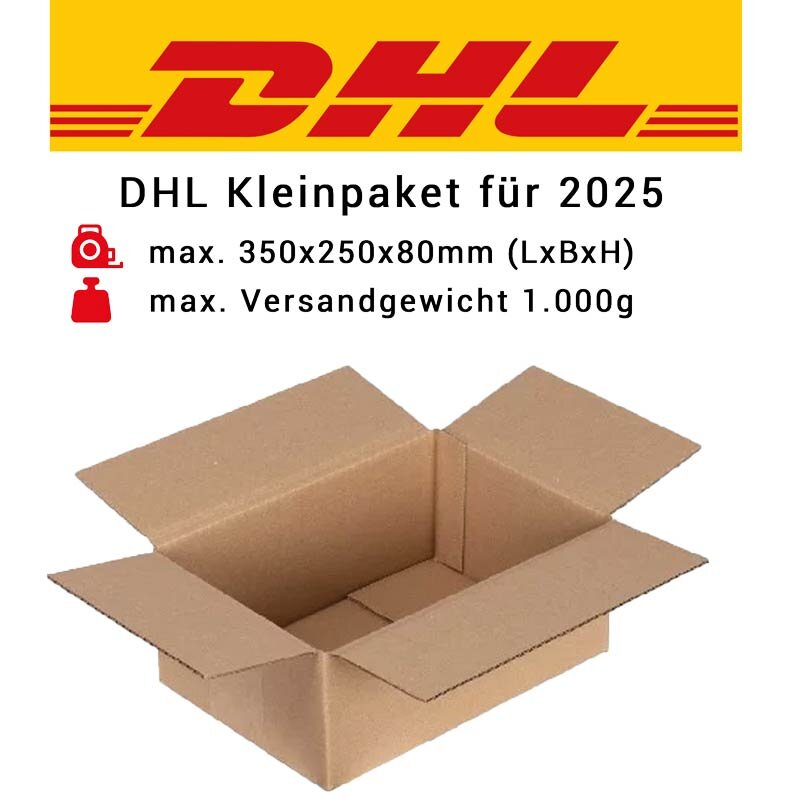 DHL Kleinpakete 1-wellige Faltkartons 350x250x80 mm (Außenmaß)