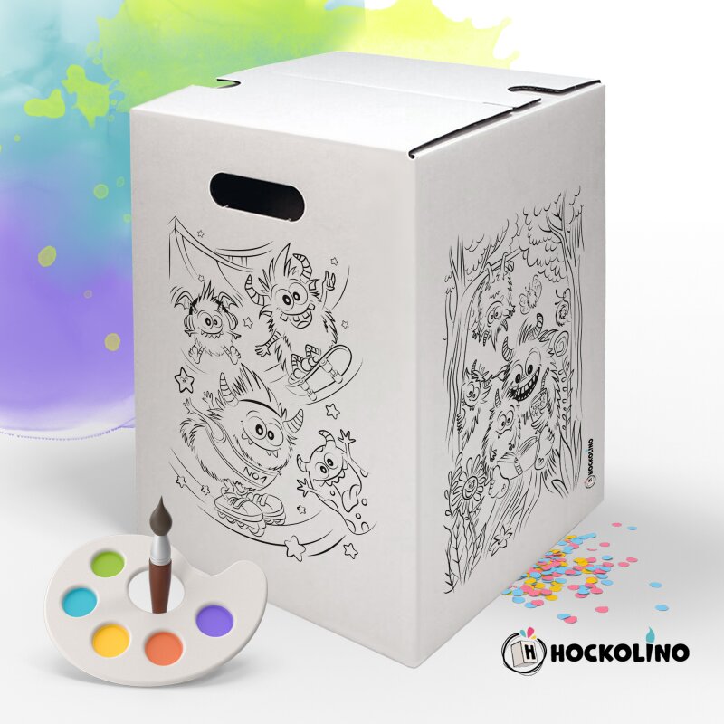 Hockolino | DIY-Ausmal-Papphocker | Monsterchen | 300x300x420 mm