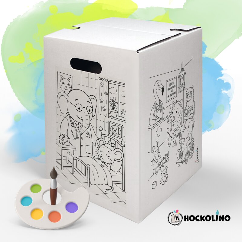 Hockolino | DIY-Ausmal-Papphocker | Tierische Klinik | 300x300x420 mm