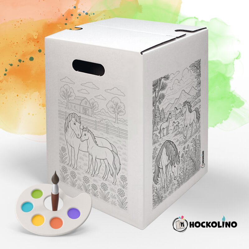 Hockolino | DIY Coloring Cardboard Stool | Horses | 300x300x420 mm