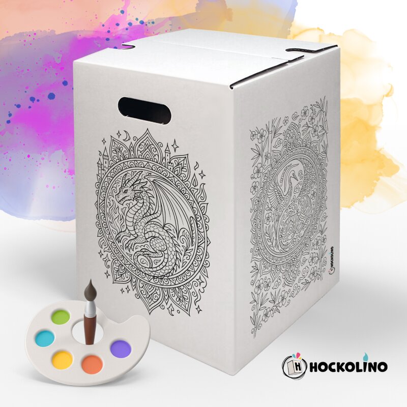 Hockolino | DIY Coloring Cardboard Stool | Mandala China Style | 300x300x420 mm