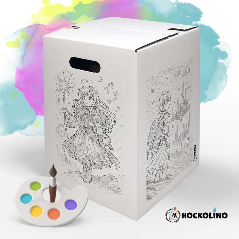 Hockolino | DIY-Ausmal-Papphocker | Fantasy Mangas | 300x300x420 mm